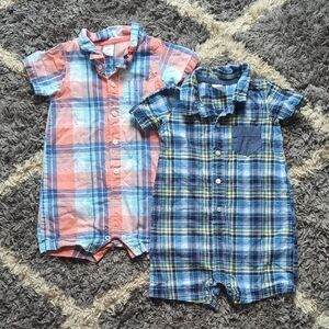 Carter's plaid Short Sleeve Button Down Shorts Jumpsuit Size 24 Months